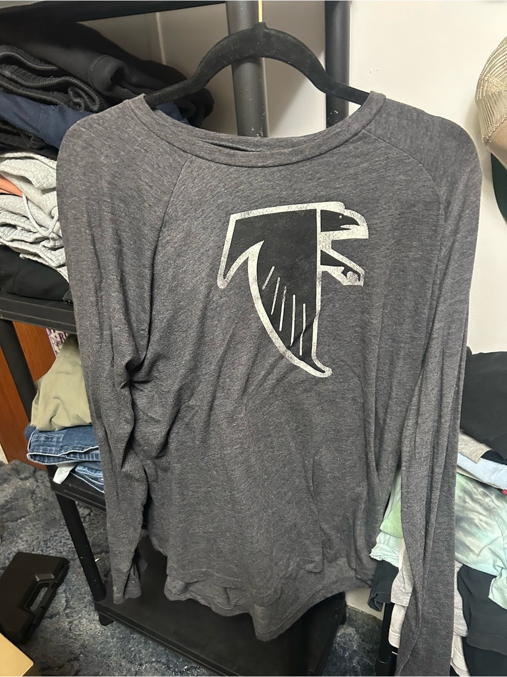 Men's Long Sleeve Crewneck Shirt - Gray with White Graphic